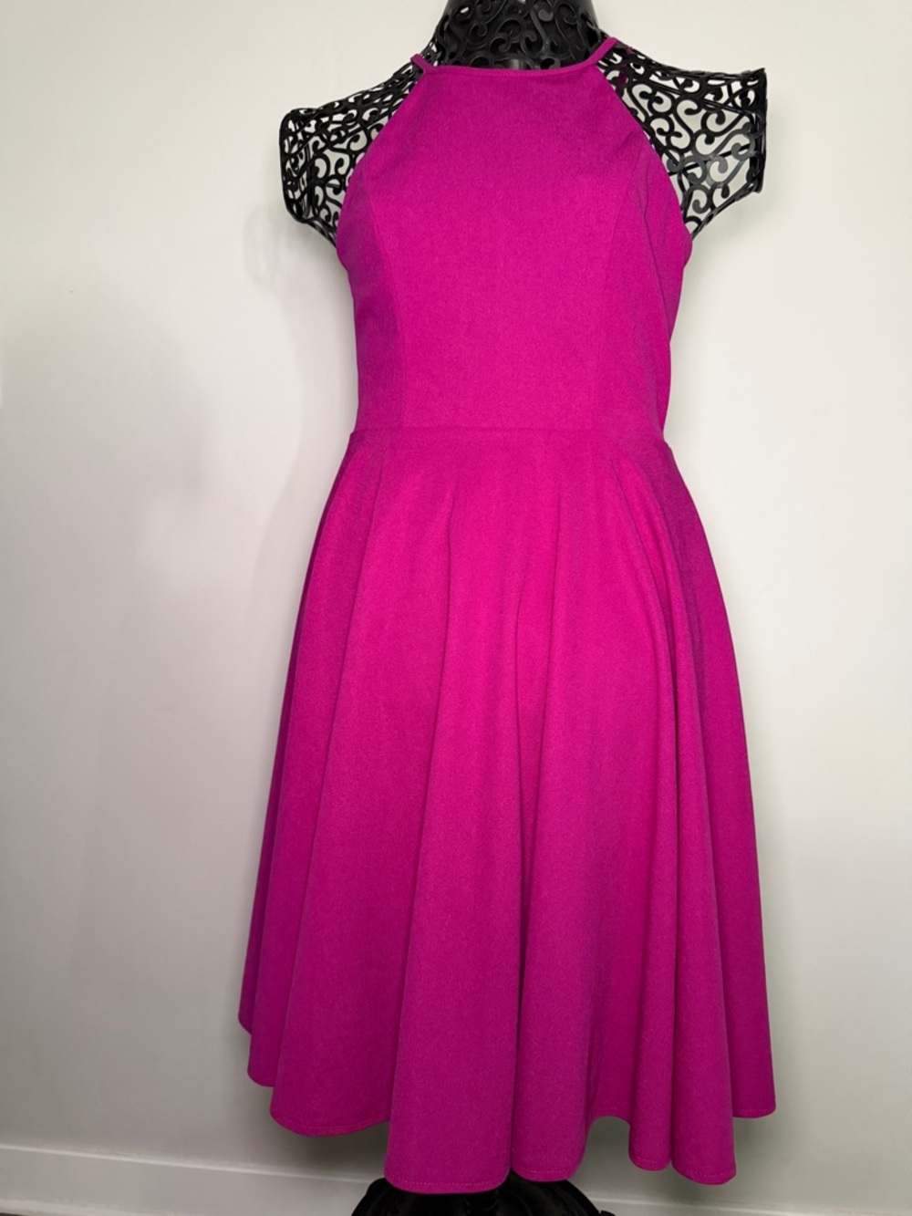 Lulu's Fuchsia Halter Midi Fit-and-Flare Dress